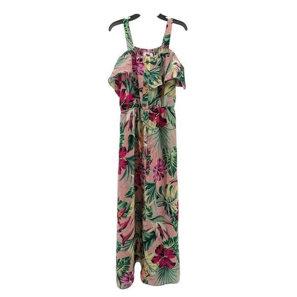 RMLA Girls Pink Tropical Floral Off Shoulder With Straps Maxi Dress Size 10 - Picture 1 of 13